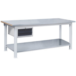NABBI 3T/P12/POC179 pracovný stôl s plechovou policou a zásuvkami svetlosivá / grafit