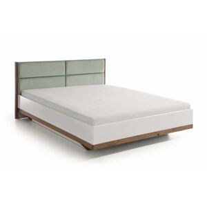 TARANKO Como CM-4 140 manželská posteľ s osvetlením biely vysoký lesk / dub Como / svetlozelená