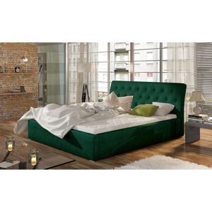 NABBI Monzo UP 160 čalúnená manželská posteľ s roštom tmavozelená