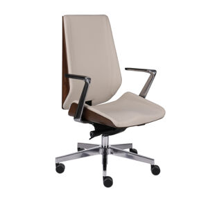 NABBI Munos Wood AL1 kancelárska stolička s podrúčkami krémová / svetlý orech / chróm