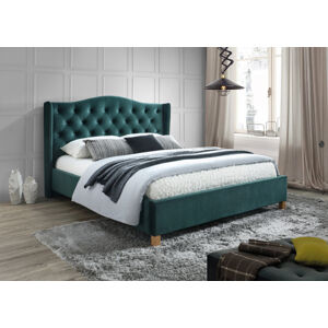 SIGNAL Aspen Velvet 160 čalúnená manželská posteľ s roštom zelená