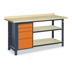 NABBI SS02L/E/2PL90 pracovný stôl s dvoma policami grafit / oranžová